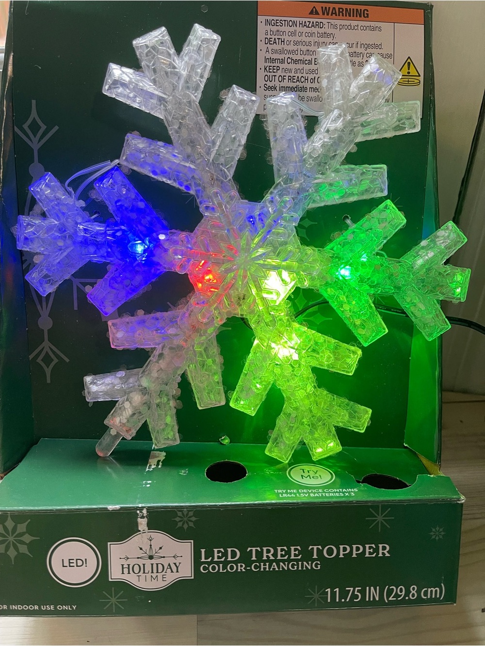 Holiday Time Clear LED Color-Changing Snowflake Tree Topper - Picture 7 of 17